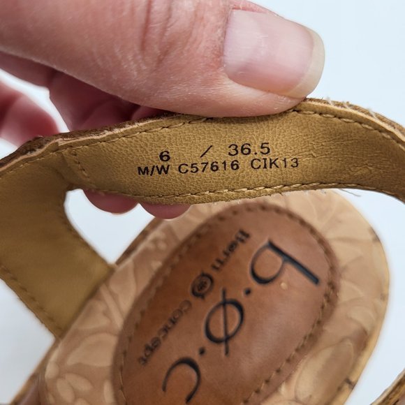 B.O.C. by Born Concept Cross Strap Tan Leather Cork Wedge Sandals SZ 6 - Picture 12 of 13